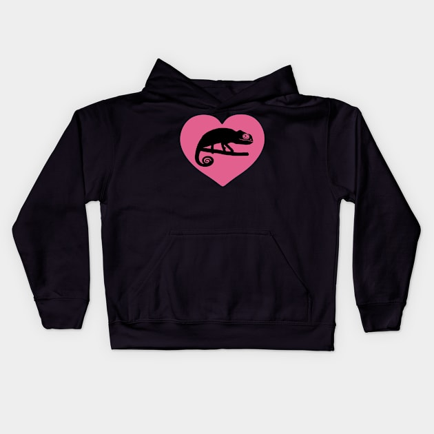 Pink Cute Chameleon Heart for Chameleon Lovers Kids Hoodie by Mochi Merch